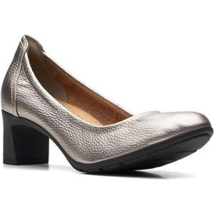 Clarks Women's Neiley Pearl  Pewter Metallic Heels Leather NEW 12 M